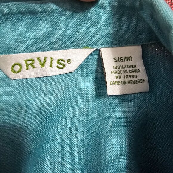Orvis Button Up Linen Shirt S Teal 3/4 Sleeve Coastal Resort Relaxed Boxy Beach - Picture 6 of 9
